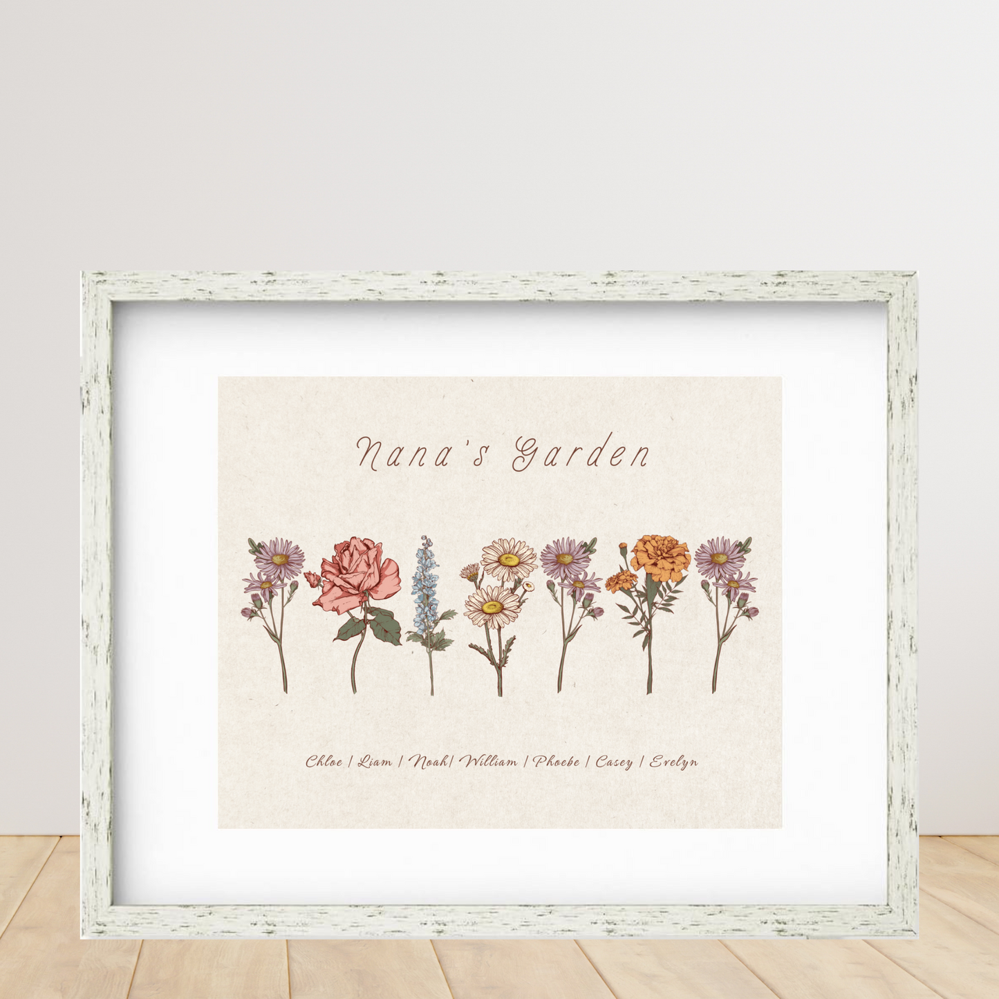 Grandma's Garden - 11X14 Vintage Grandchildren Birth Flower Print