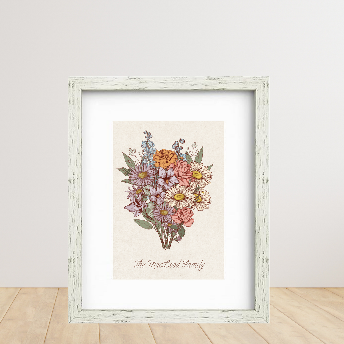 Family Bouquet - 8X10 Vintage Birth Flower Print