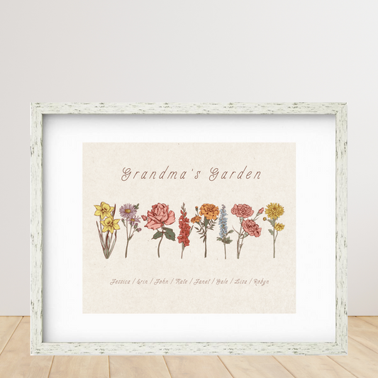 Grandma's Garden - 11X14 Vintage Grandchildren Birth Flower Print