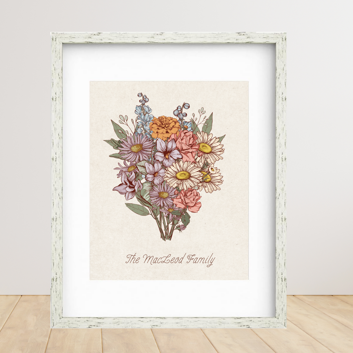 Family Bouquet - 11X14 Vintage Birth Flower Print