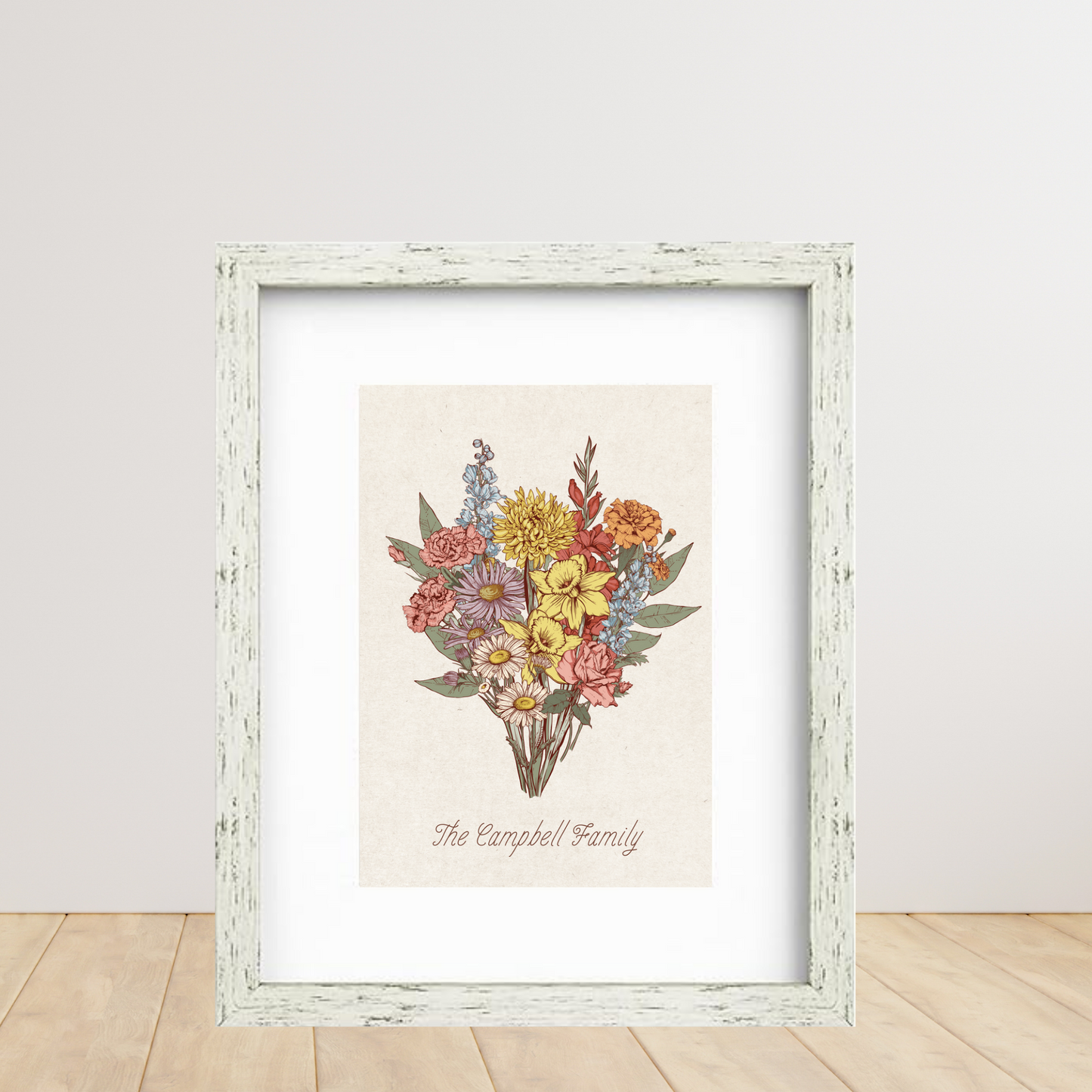 Family Bouquet - 8X10 Vintage Birth Flower Print